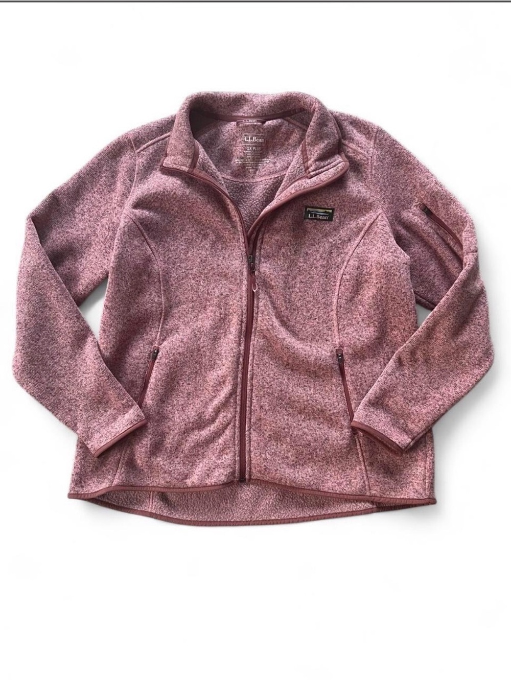 L.L. Bean Sweater Fleece Full-Zip Jacket Women's 1X Plus Heathered Pink